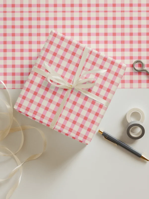 Bold Pink Gingham Gift Wrap Set (Set of 3) product image (1)