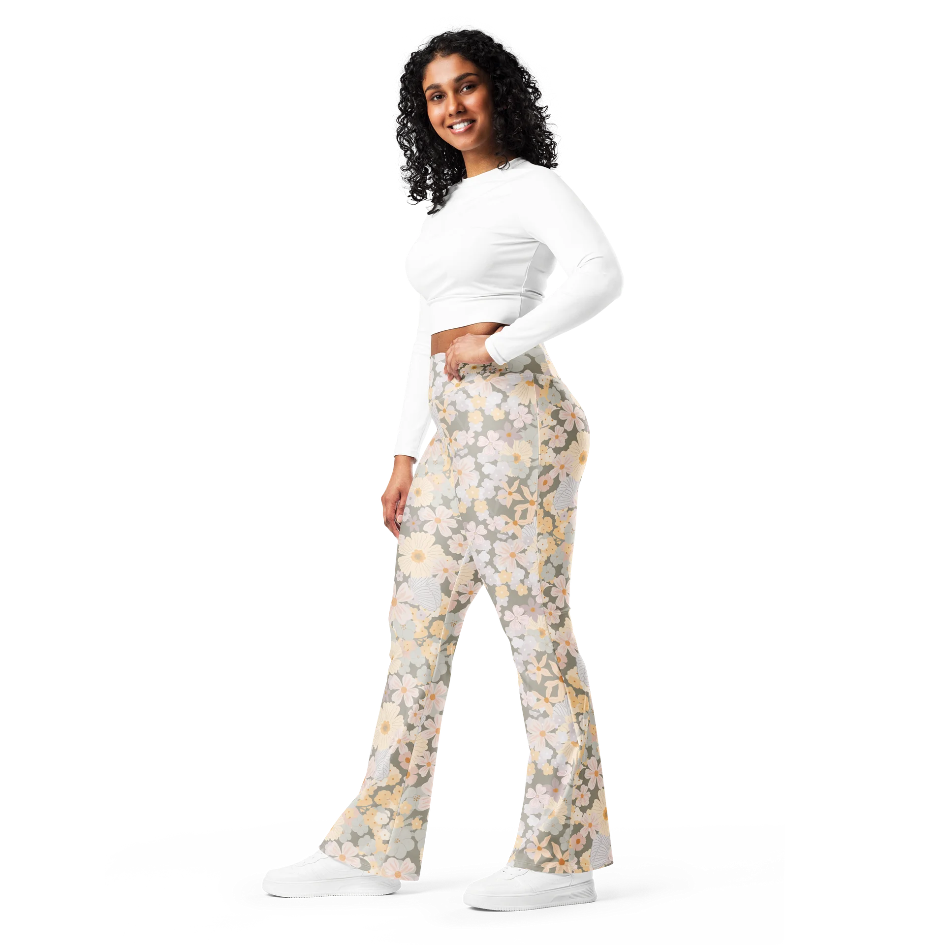 Pastel Cottage Floral Flare Yoga Leggings product image (11)