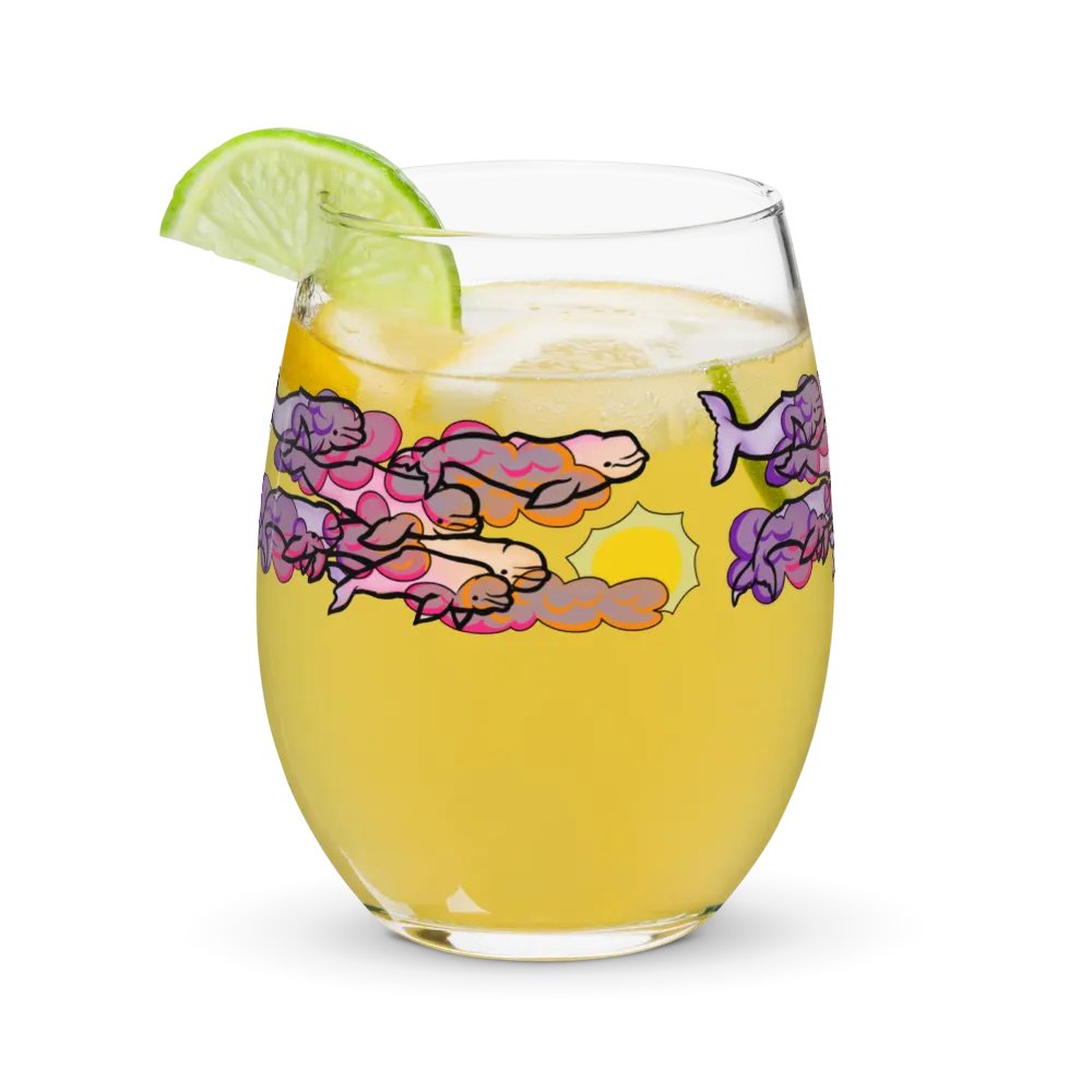 sunset beluga whales stemless wine glass product image (11)