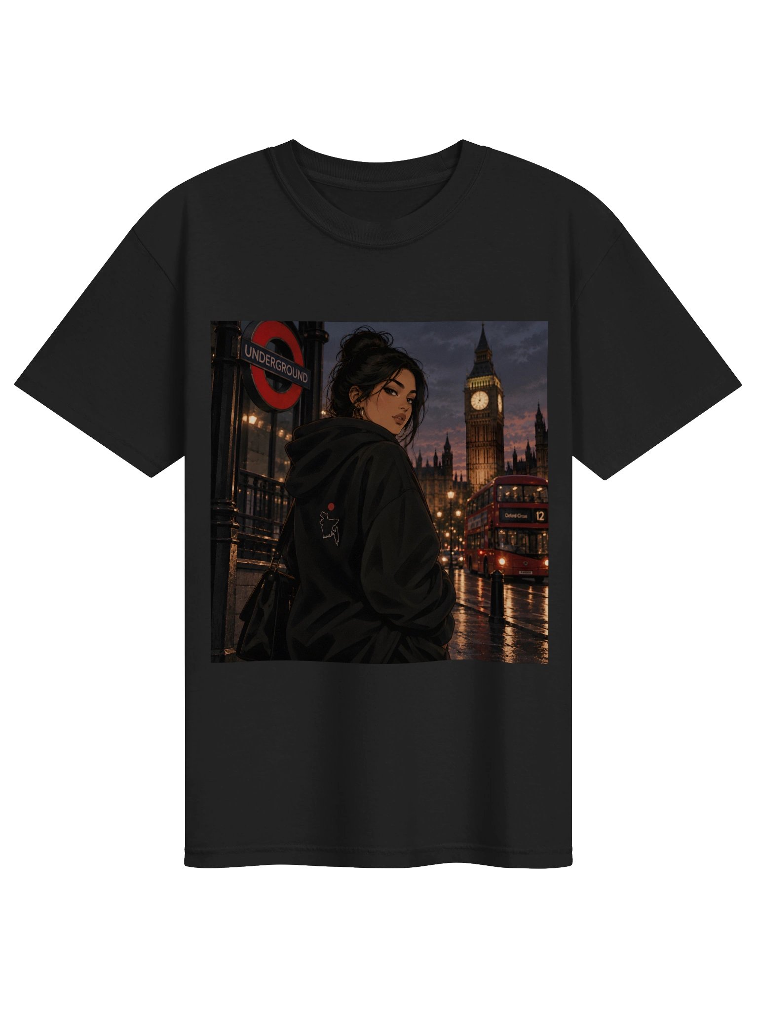 British Bangladeshi London Girl Printed Unisex T-Shirt in Black | Desi Illustrated Graphic Tee product image (1)