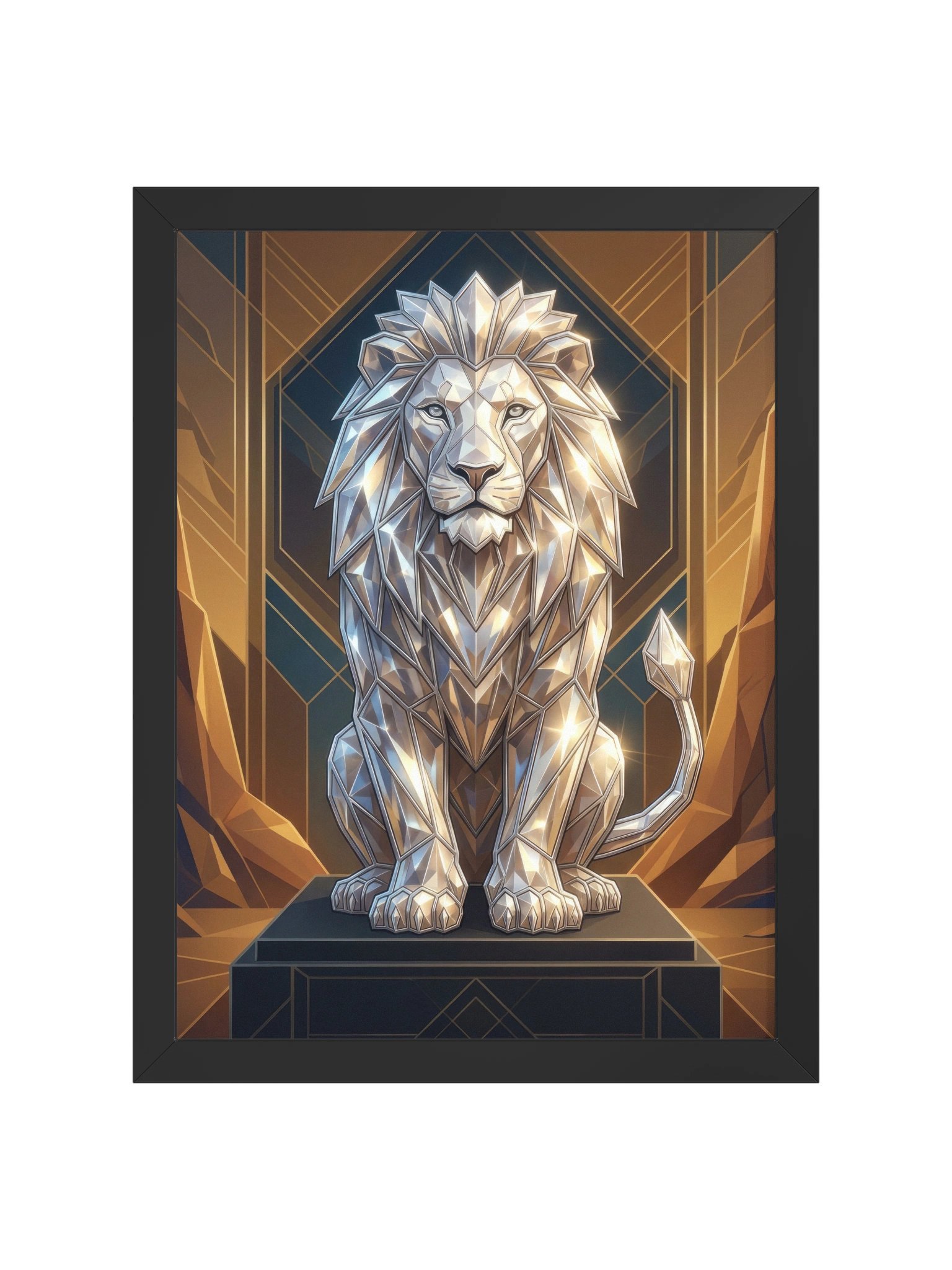Geometric Metallic Lion Framed Poster - Neo-Deco Wall Art product image (1)