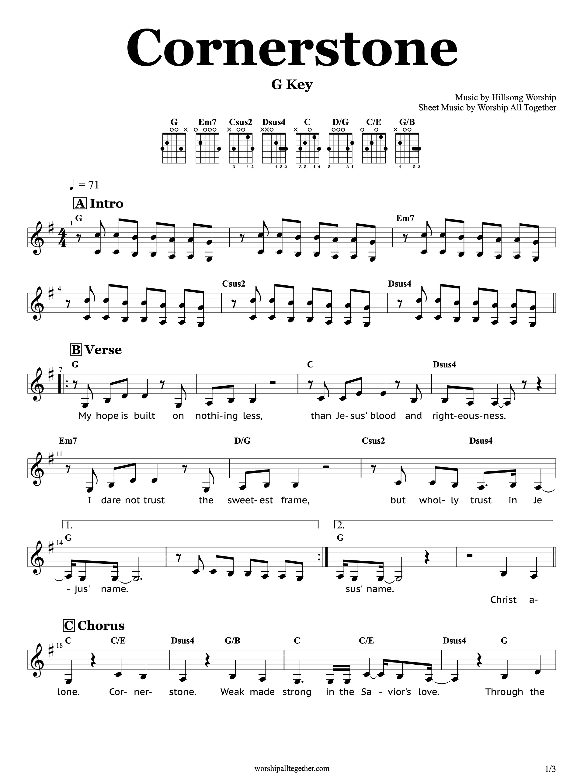Cornerstone (G Key) - Hillsong Worship | Sheet Music, Chord, Lyrics product image (1)