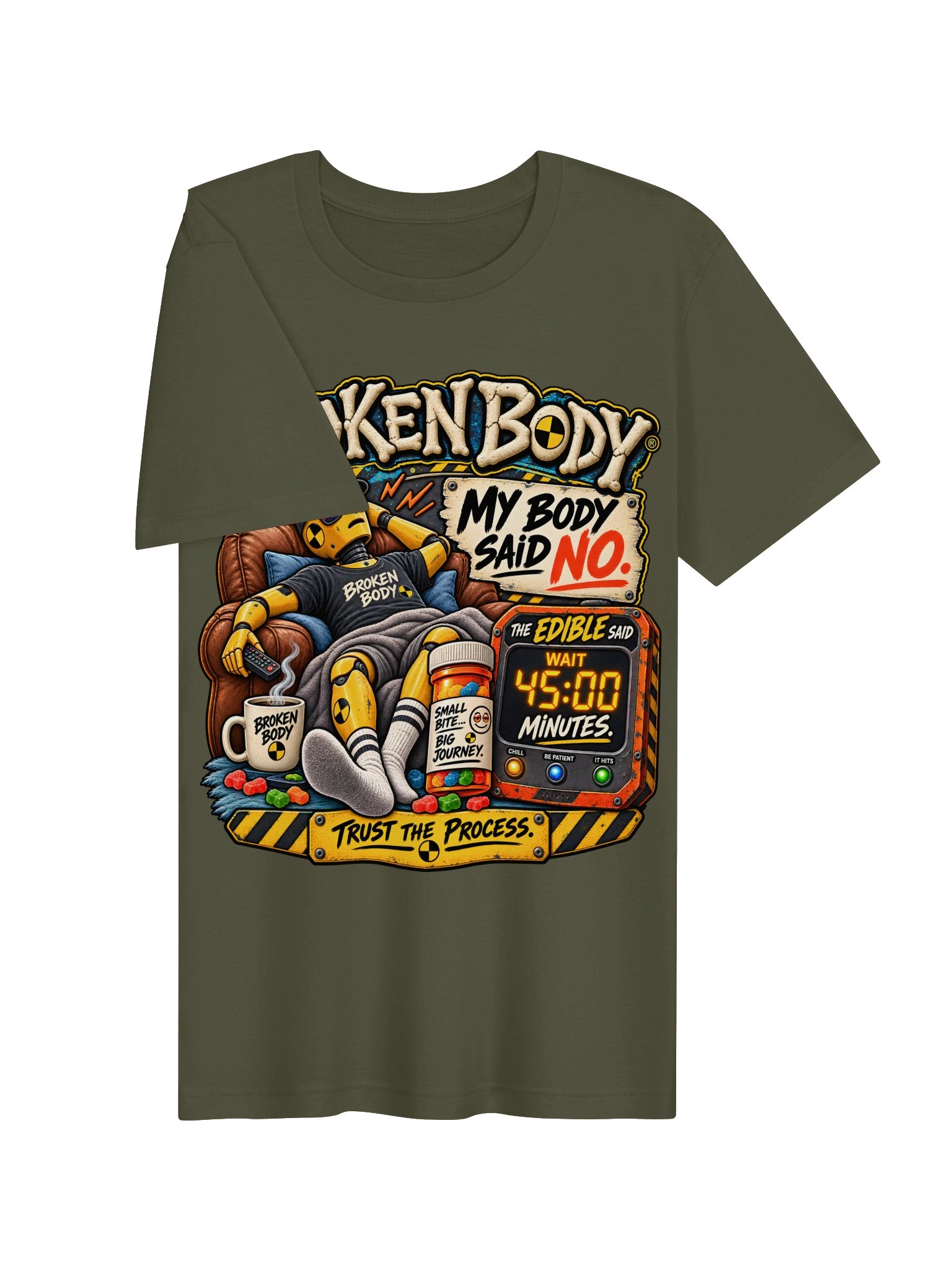 Funny Edible THC Shirt — My Body Said No, The Edible Said Wait 45 Minutes | Flat Out Broken™ product image (4)