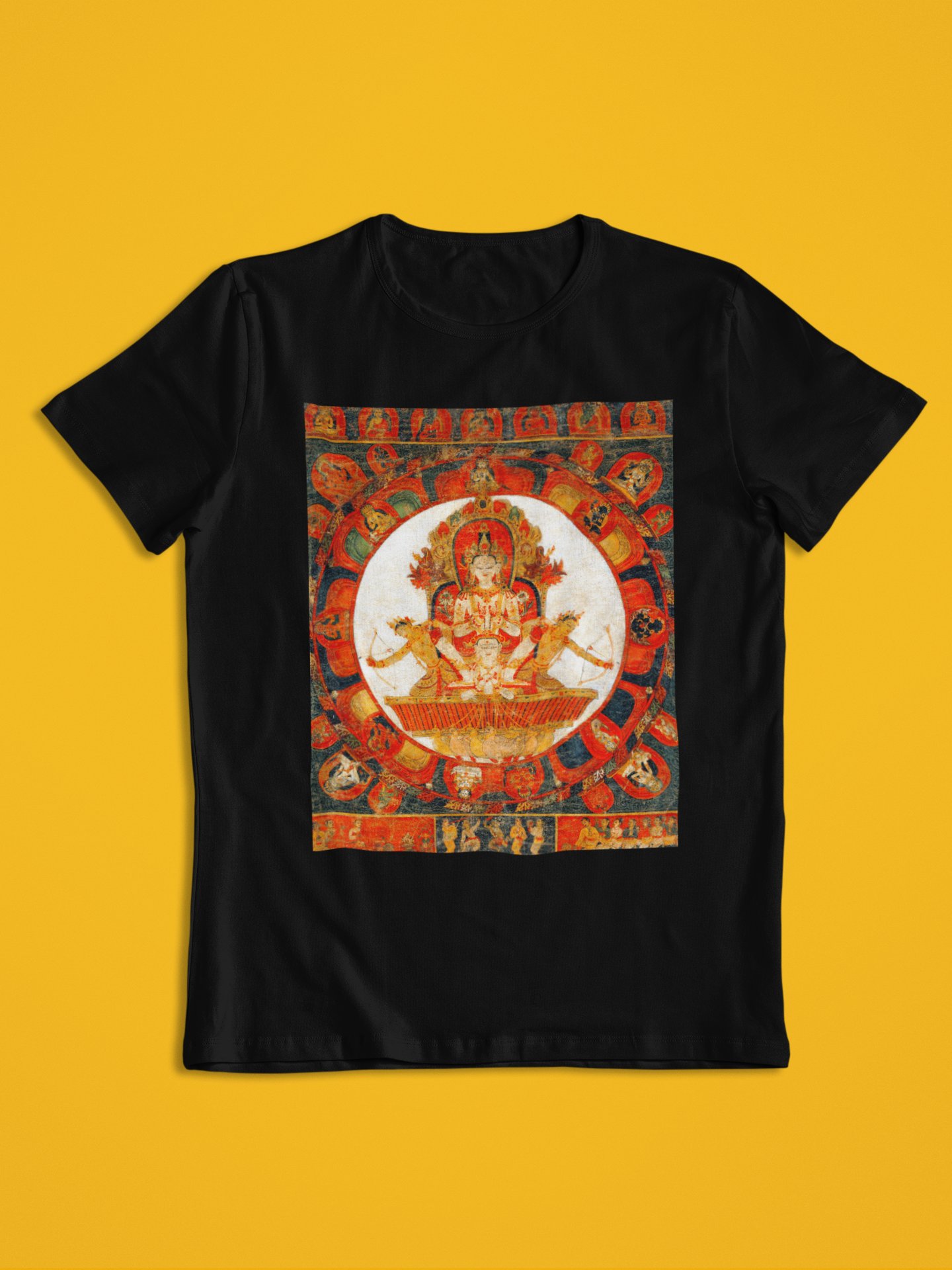Mandala of Chandra, God of the Moon Traditional Buddhist Thangka Art T-Shirt product image (1)