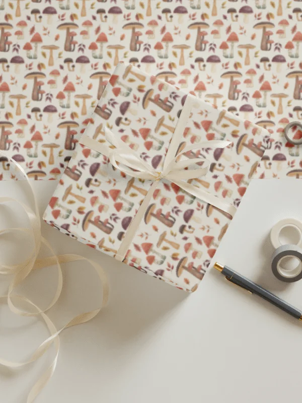 The mushroom haven wrapping paper set (3). Autumn mushroom design on green, brown & beige backgrounds product image (4)
