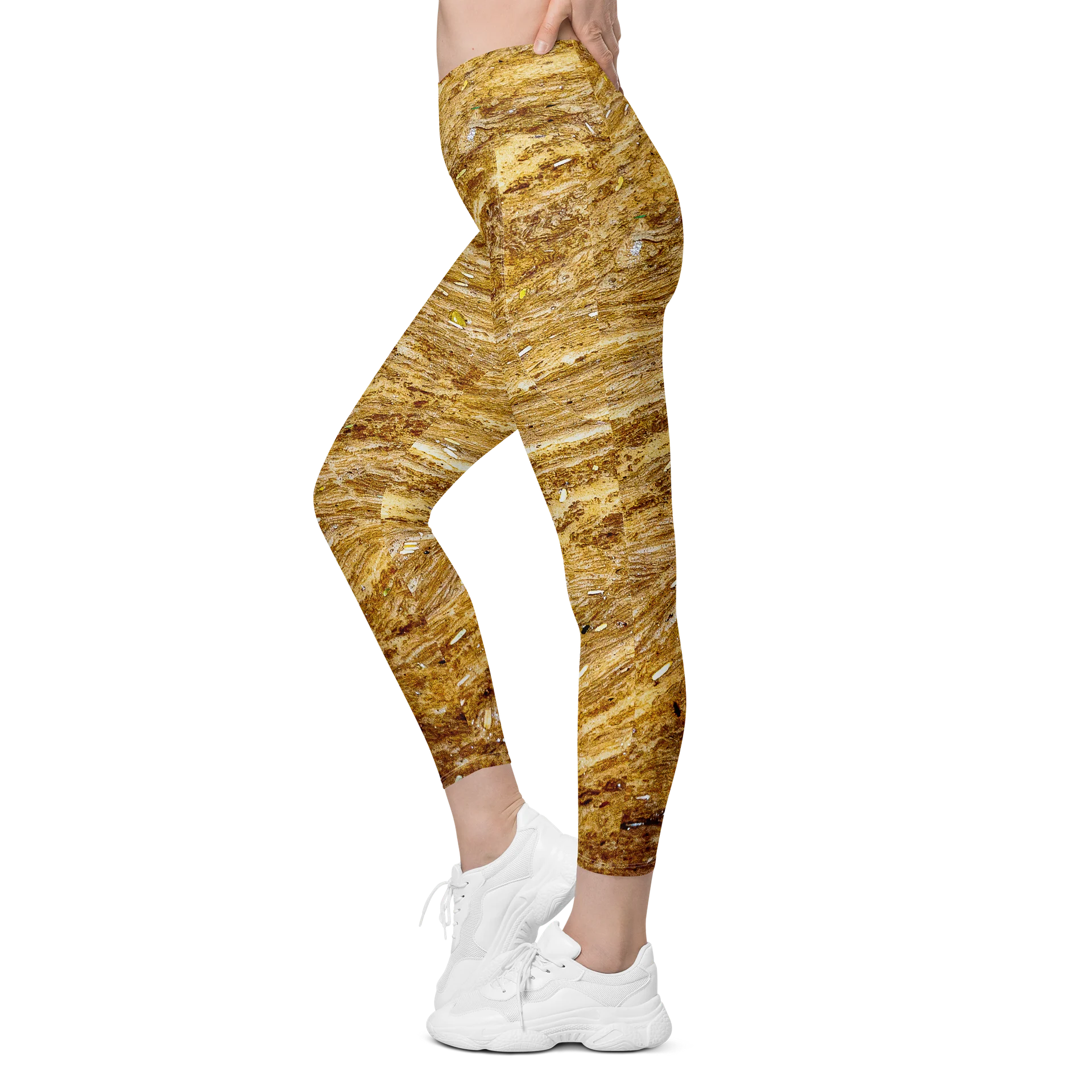 Golden Strata Women's Crossover High-Waisted Leggings with Dual Pockets product image (4)