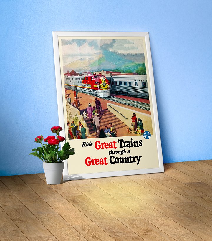 Santa Fe Railway, 1950s — retro train poster, vintage train art, train print, retro travel wall art product image (1)