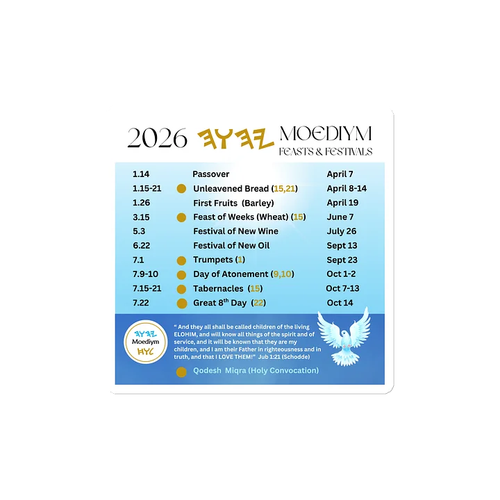 2026 Moedyim Feasts & Festivals Calendar Magnets - Enoch, Jubilees, Zadok, DSS (English) product image (3)