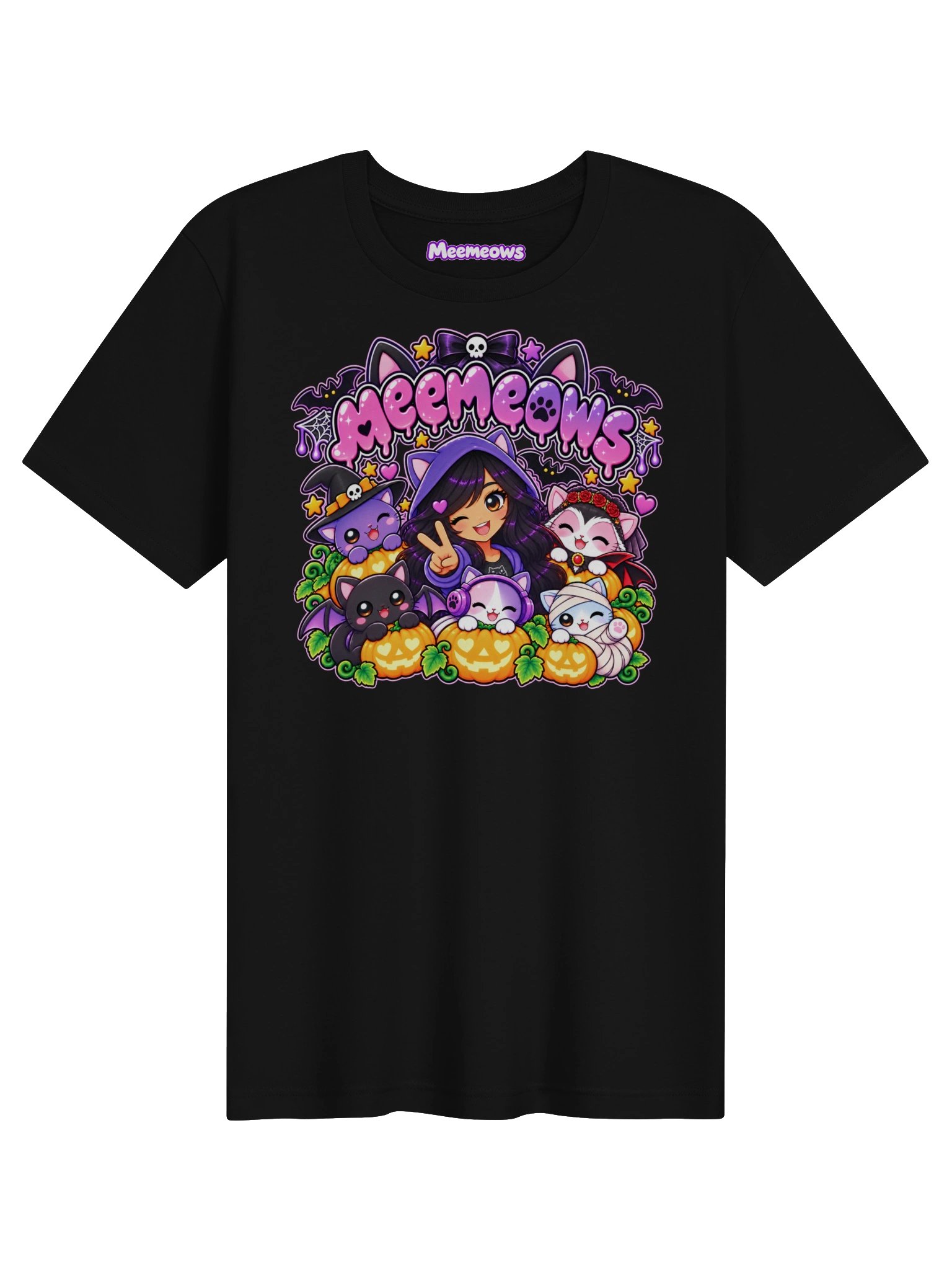 Meemeows Halloween Cat T-Shirt – Kawaii Pumpkins & Anime Girl product image (1)