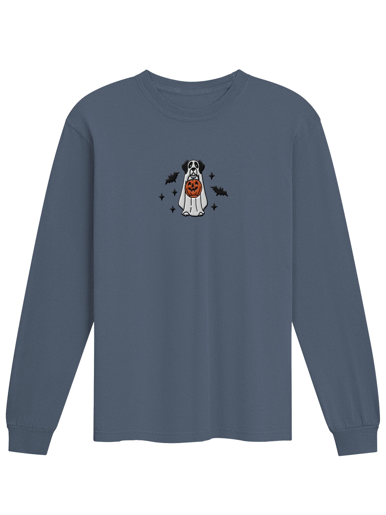 Halloween Brittany Spaniel(Black & White) Embroidered Long-sleeved T-Shirt product image (4)