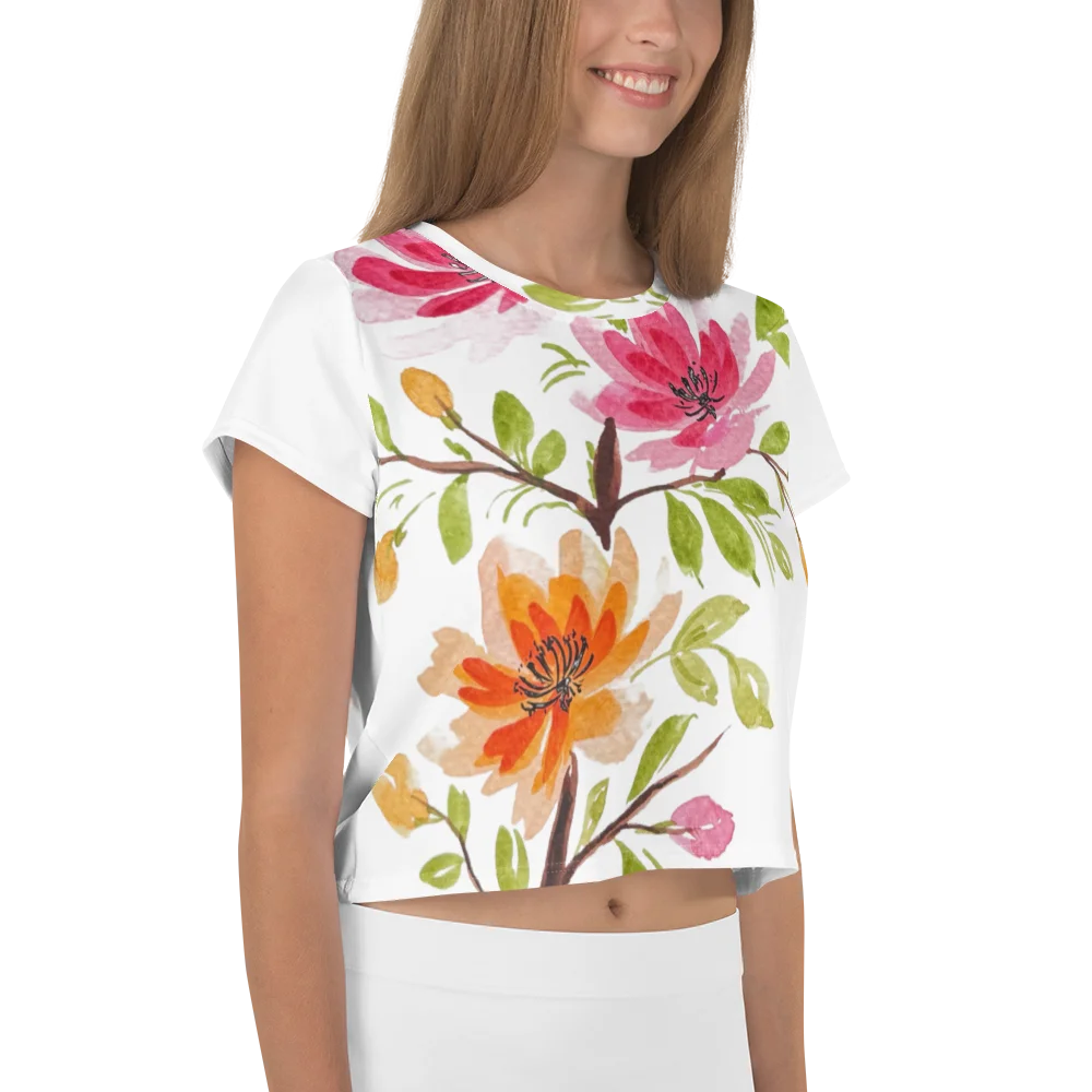 Watercolor Blossom All-Over Print Crop Tee product image (3)