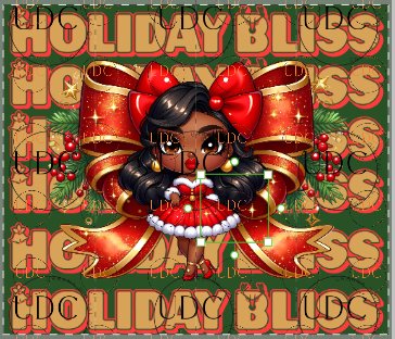Holiday Bliss Christmas Tumbler Wrap Design, Festive Black Girl Clipart, Christmas Bow Sublimation PNG, Red and Green Holiday Cheer Art product image (1)