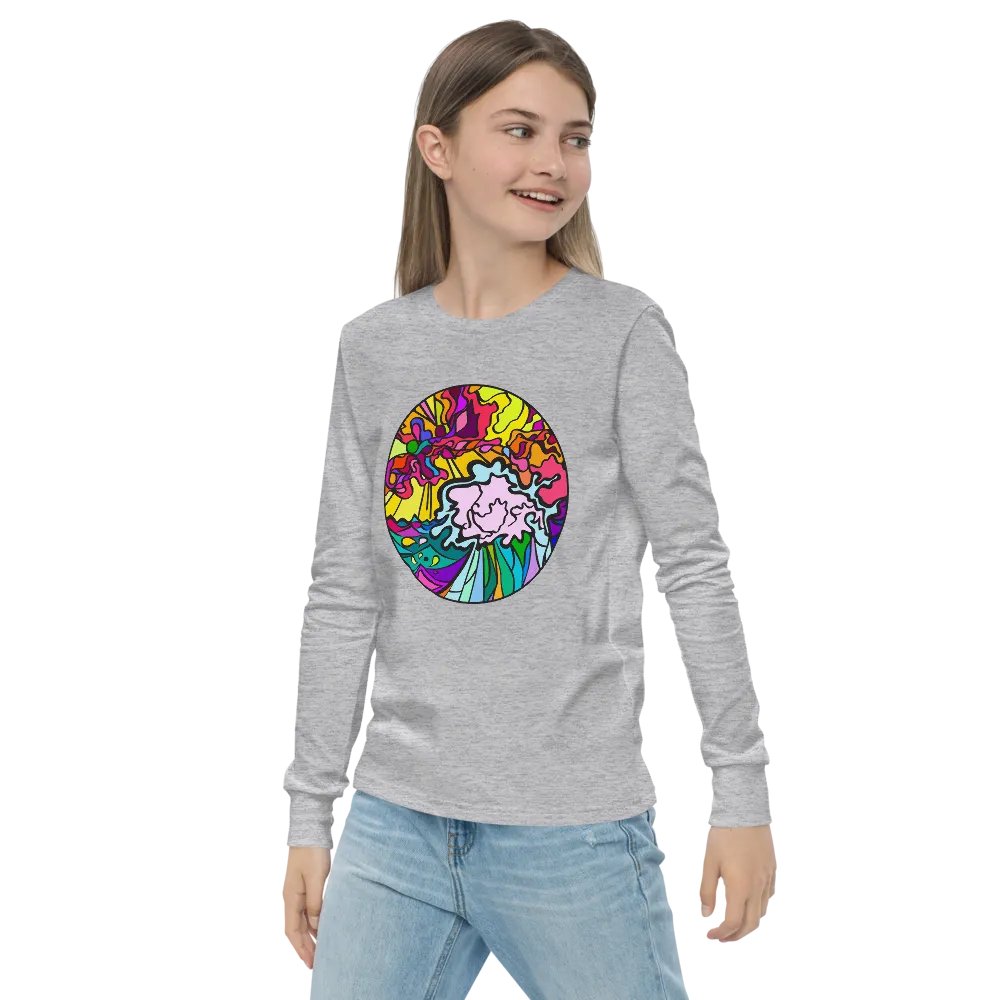 Vibrant Stained Glass Youth Long Sleeve - Wave at Sunset product image (21)