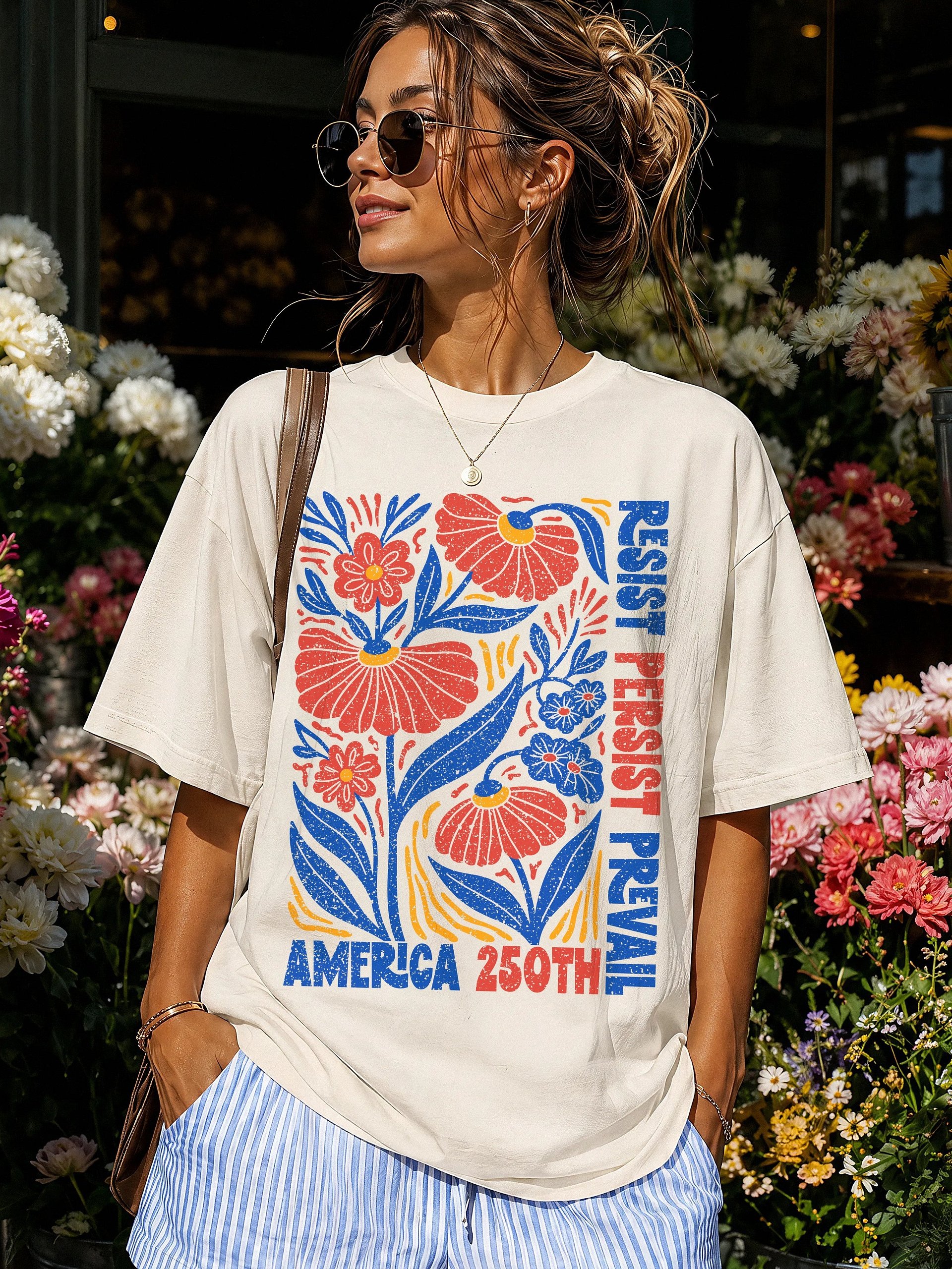 USA 250th Anniversary Resist Americana Folk Floral July 4th Tee product image (30)