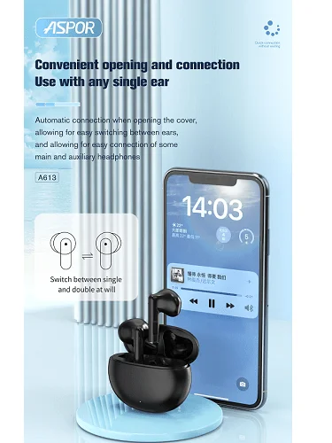 Aspor A613 BT5.3 Wireless TWS Earbuds - Stereo Sound with USB-C Charging Case product image (11)