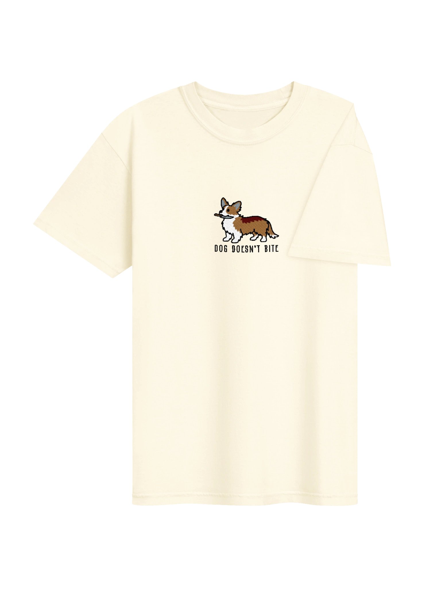 Dog Doesn't Bite Funny Chibi-Style Embroidered T-Shirt for Cardigan Welsh Corgi(Tan) Owners product image (112)