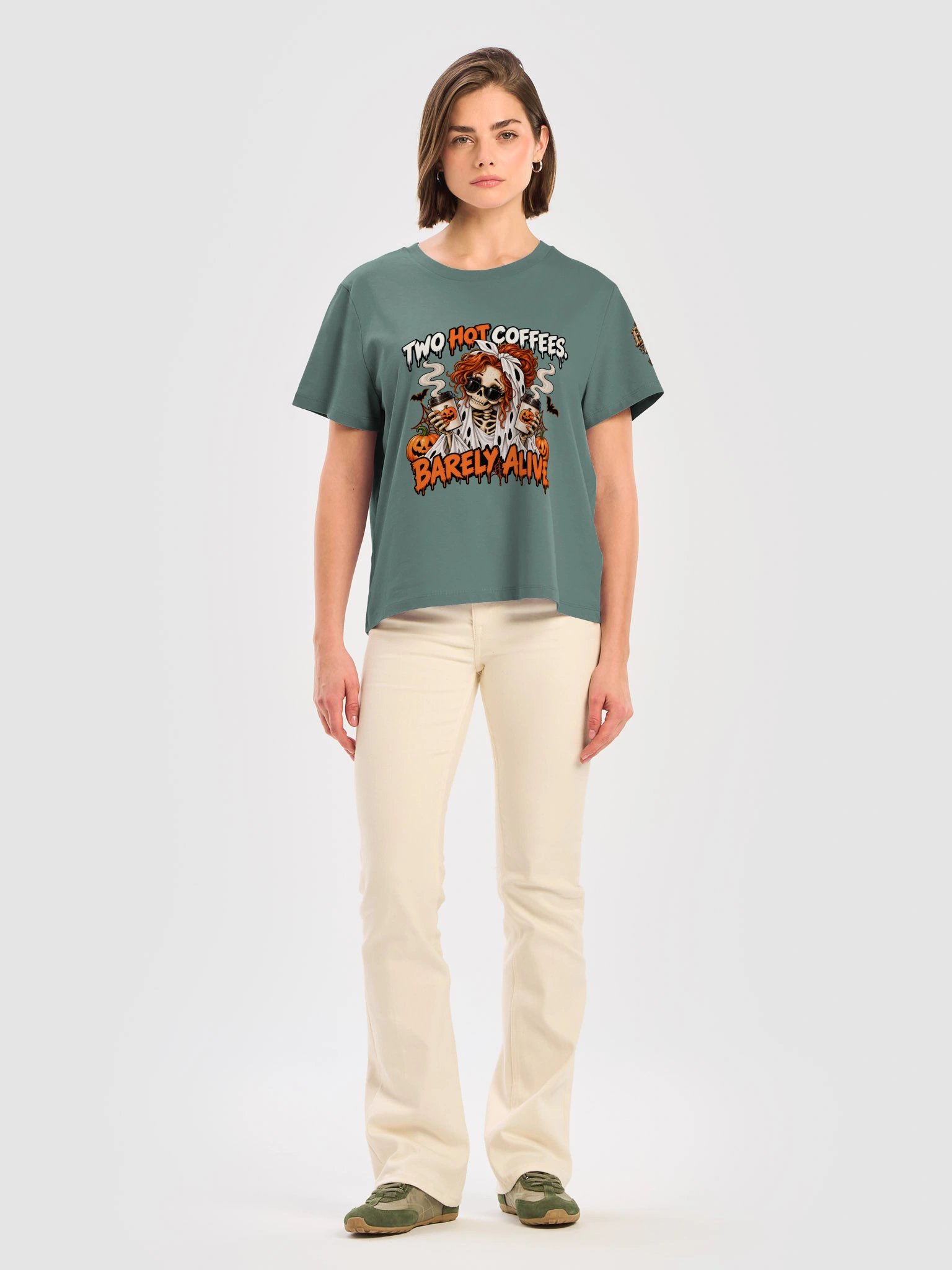 Funny Halloween Coffee Shirt — Two Hot Coffees, Barely Alive™ | Holly-Ween™ product image (6)