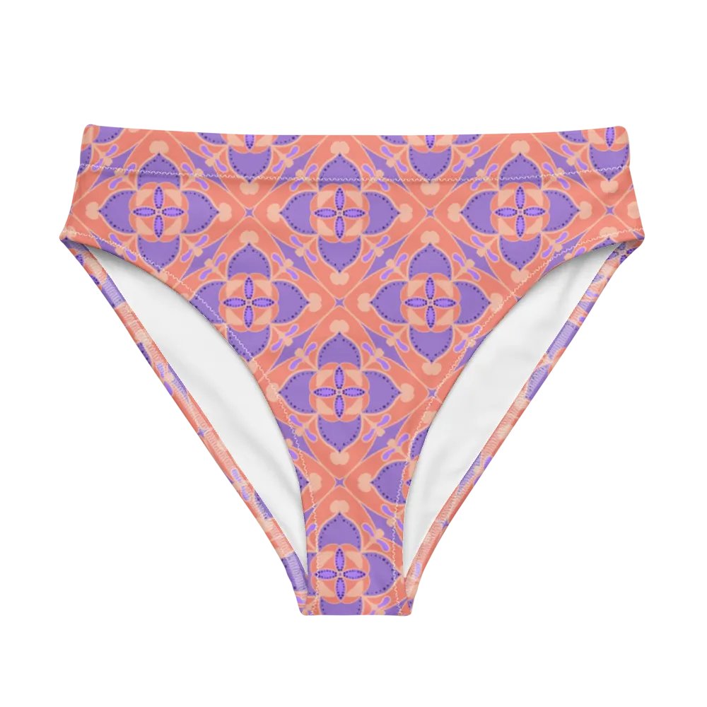 Pastel Orange and Mauve Pattern High Waisted Bikini Bottom product image (6)