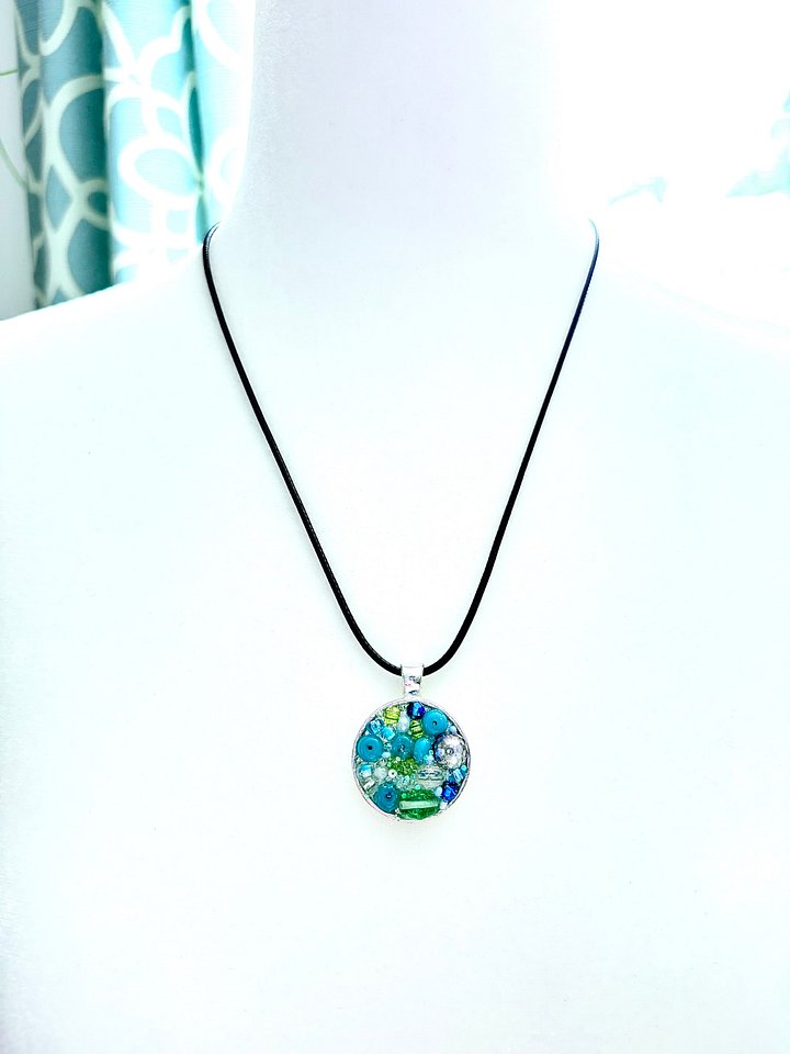 MFD-00010 | Ocean Dreamscape Pendant Necklace | Handmade Gradient Bead Art | Coastal Charm Jewelry by Monique Faella Designs™ product image (2)