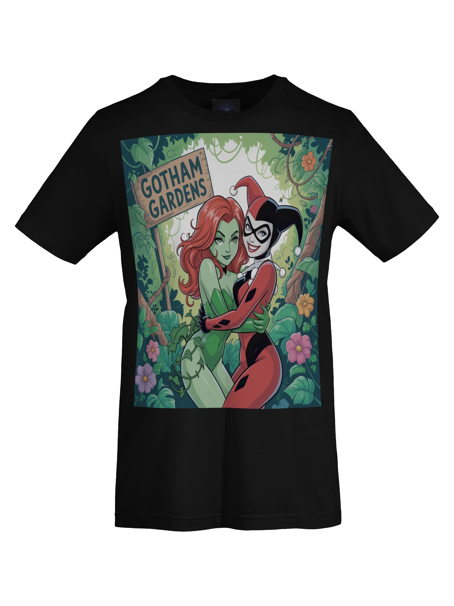 Gotham Gardens Embrace: Poison Ivy and Harley Quinn's Verdant Vines Graphic Tee product image (1)