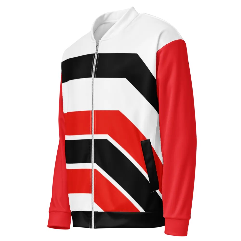 Black/White/Red Bent Lines Unisex Bomber Jacket product image (3)