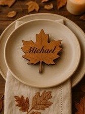 Engraved Wood Fall Wedding Place Cards: Rustic Leaf, Pumpkin, Acorn product image (3)
