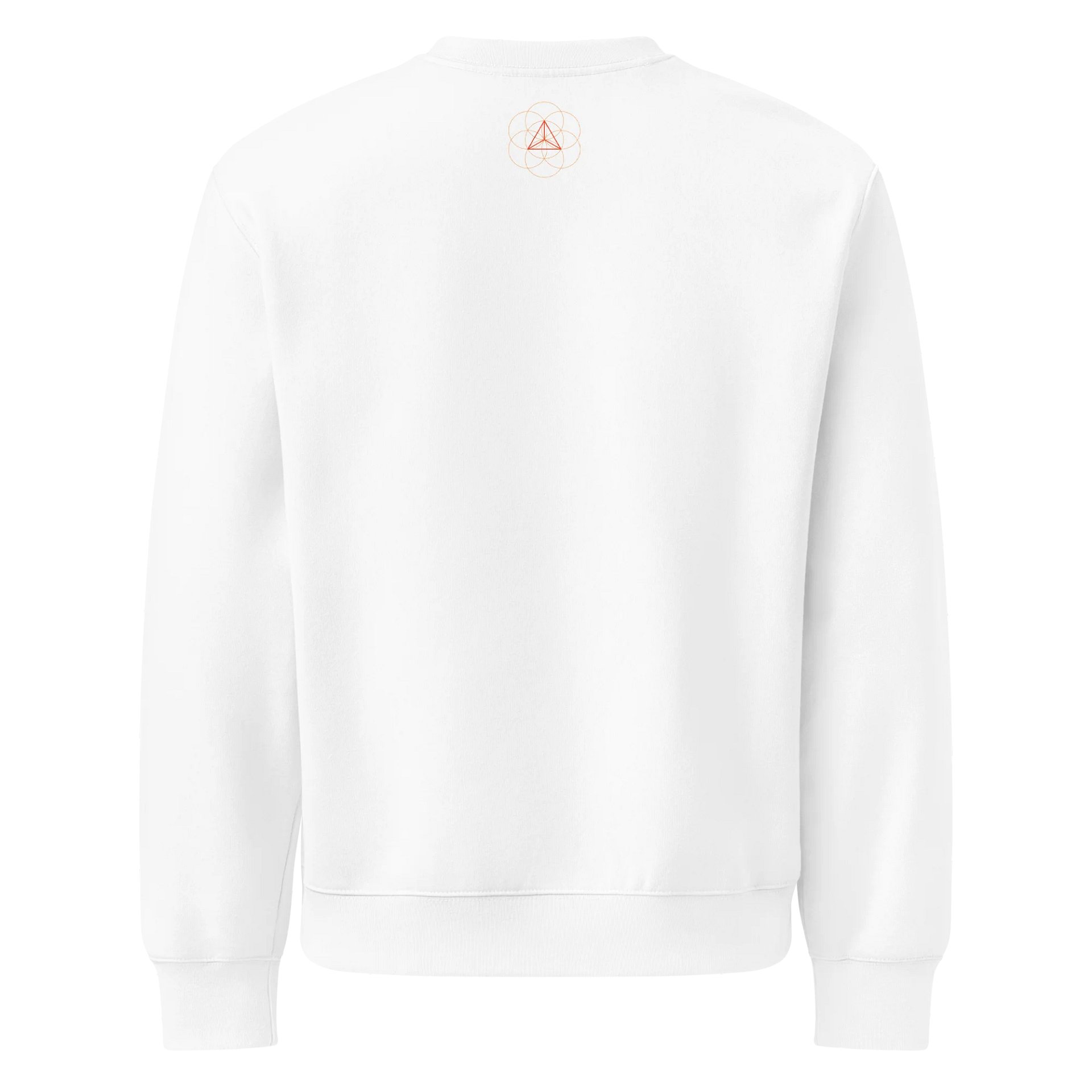 White Sweater – Red-Orange Tetrahedron (Centered Front & Upper Back Print) product image (2)