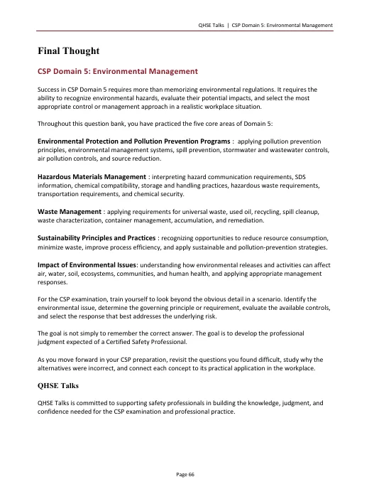 CSP 11 Domain 5 — Environmental Management: 125 Scenario-Based Practice Questions | 25 Questions per Topic | Detailed Explanations product image (5)