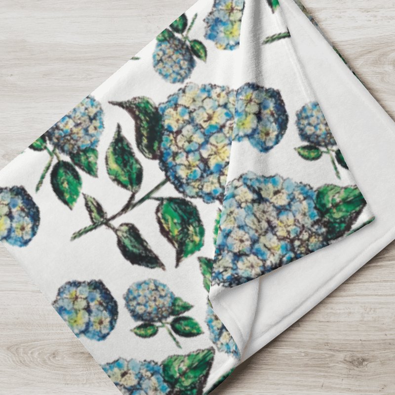 Blue Hydrangeas | Coastal Floral Throw Blanket in Soft Fleece product image (1)