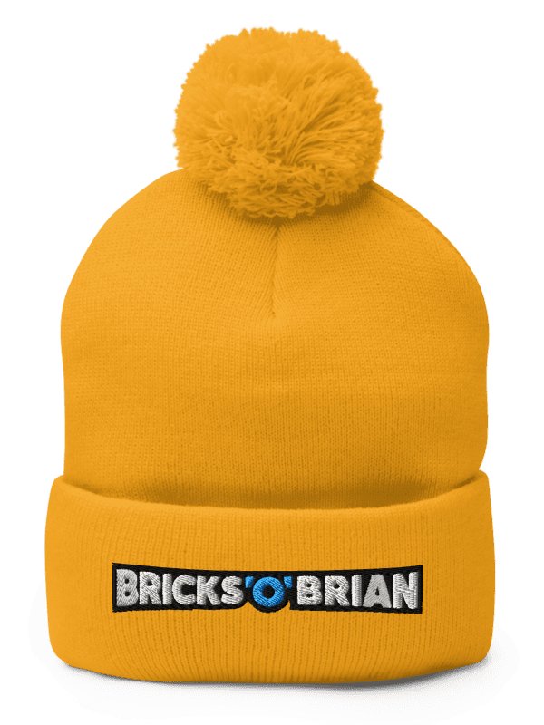 Gold Pom-Pom Knit Beanie | Bricks 'O' Brian Logo product image (1)
