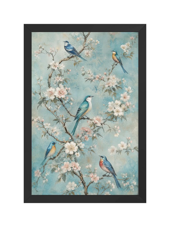 Elegant Chinoiserie Birds & Blossoms Framed Art Print - Antique Floral Wall Art product image (1)