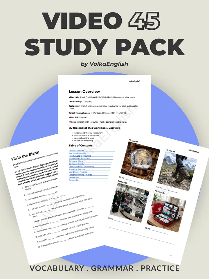 Speak English With Me While I Pack | Comprehensible Input - Video 45 Study Pack product image (1)