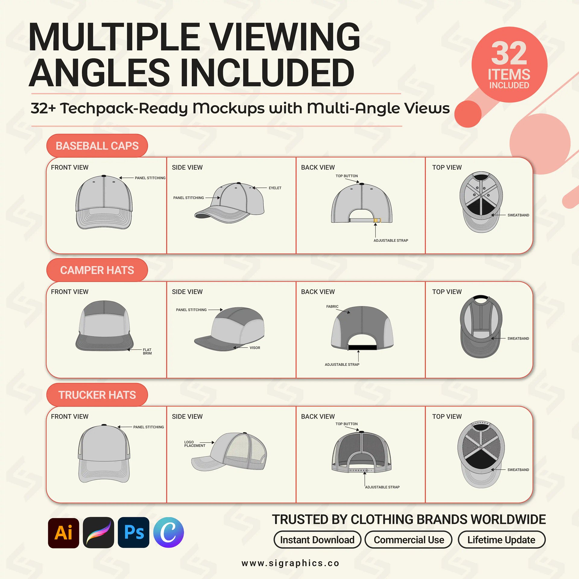 Headwear Mockups Bundle – 32+ Vector Hat & Cap Templates product image (3)
