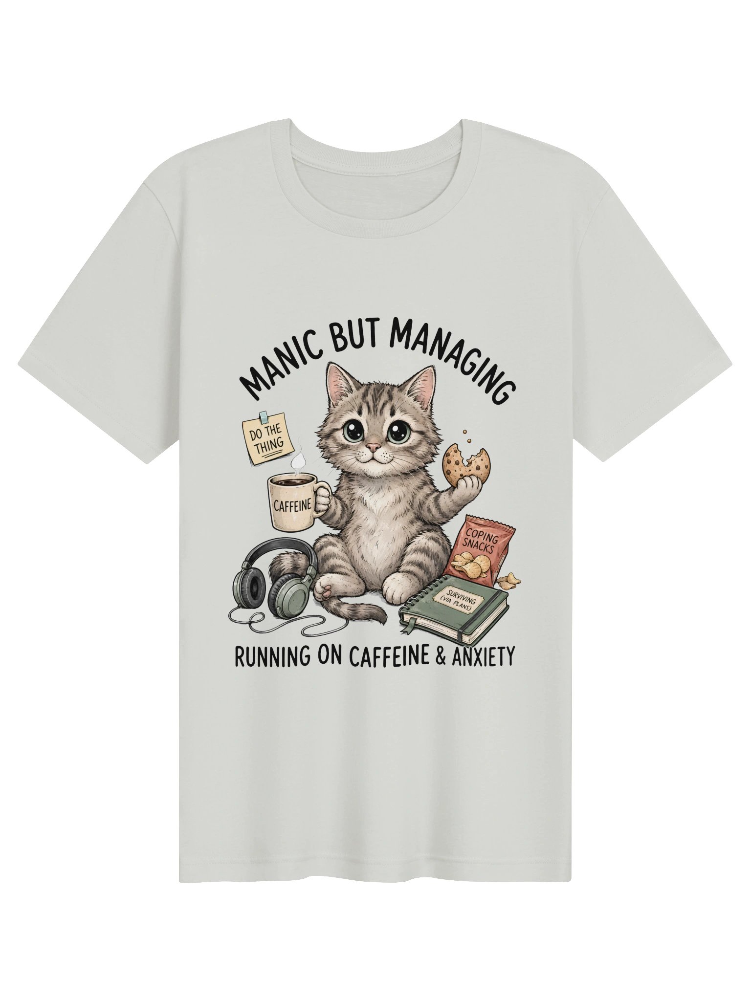 Manic But Managing Cat T-Shirt – Funny Anxiety Cat Shirt, Cute Caffeine Graphic Tee product image (1)