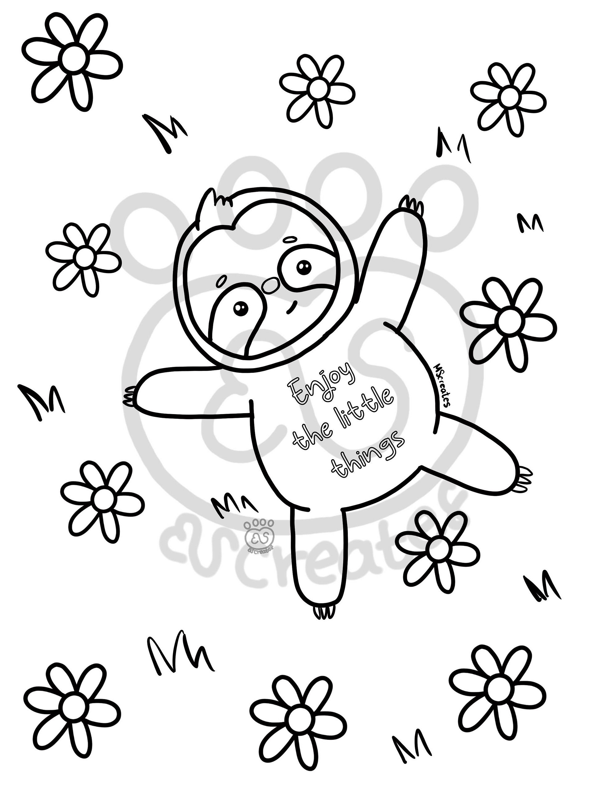Sloth- mental health coloring page product image (5)