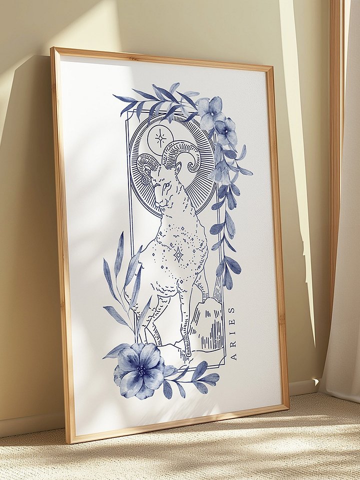 Aries Blue Line Art Zodiac Print product image (1)