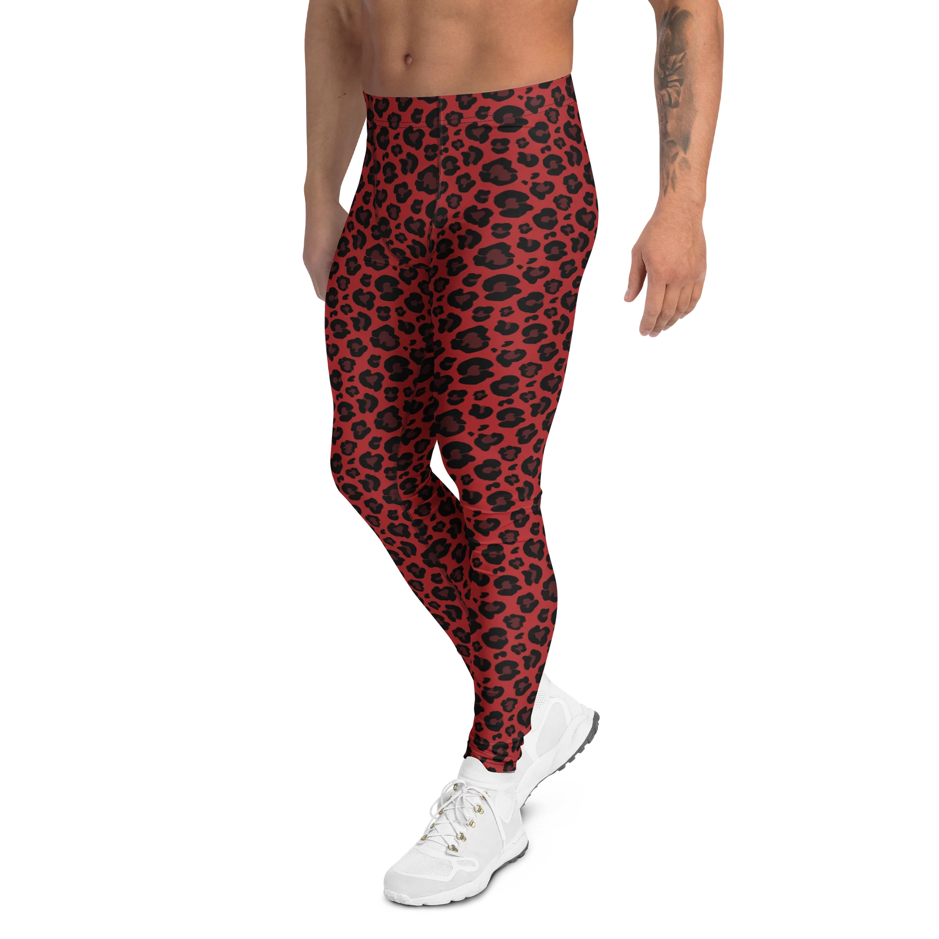Modern Bold Red Leopard Print Men's Leggings product image (4)