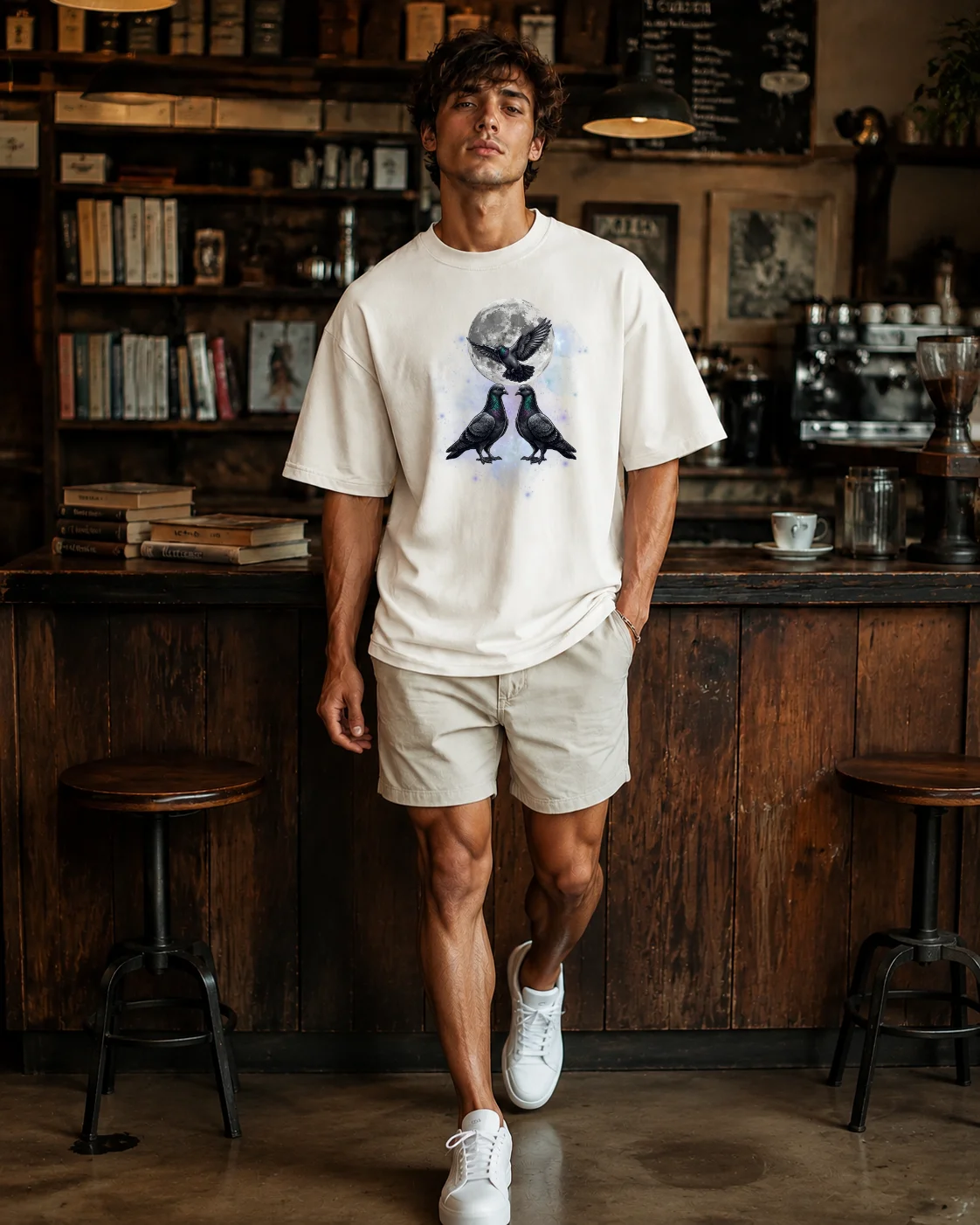 Three Pigeon Moon Shirt – Vintage Bird Lover T-Shirt product image (6)