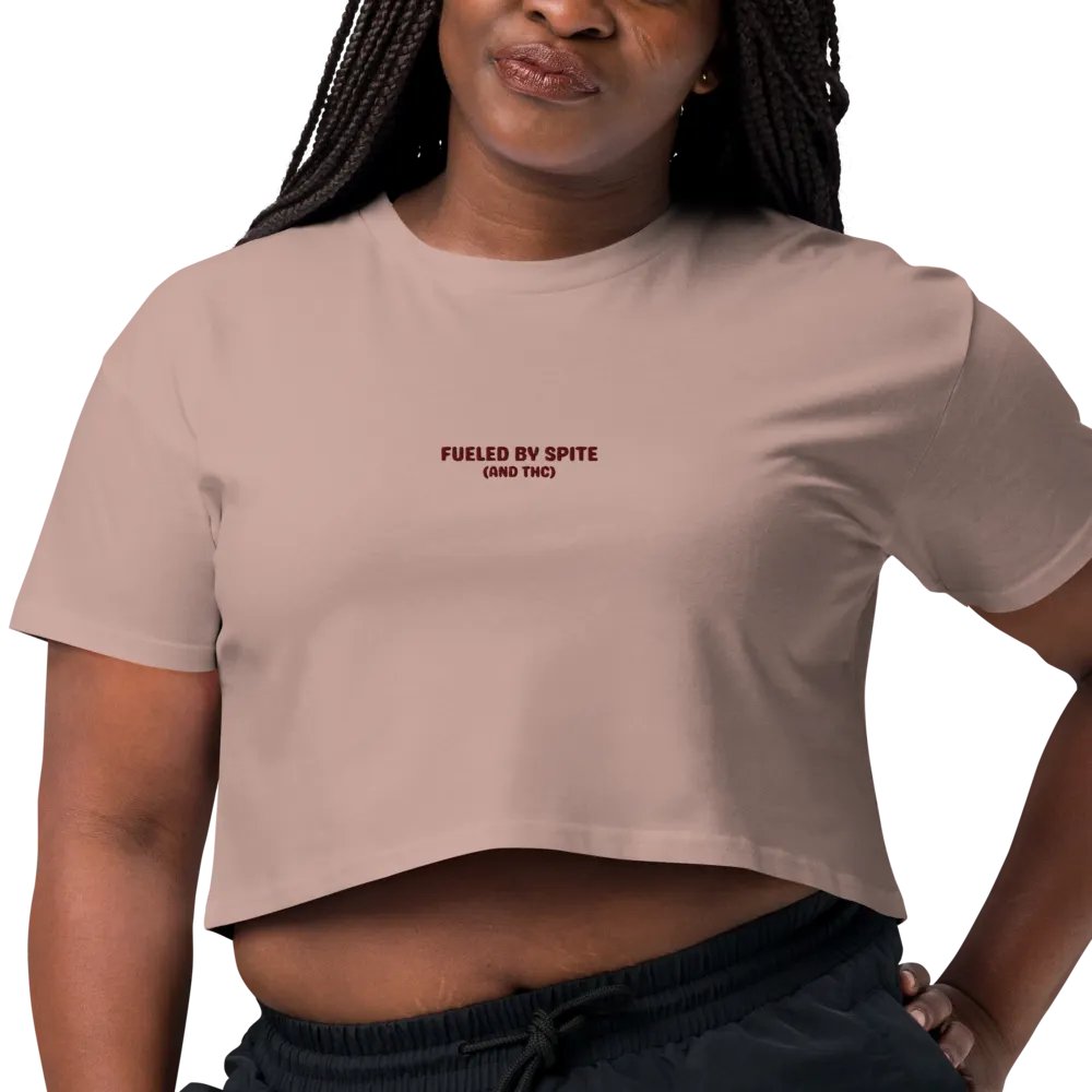 FUELED BY SPITE (maroon thread) embroidered cotton crop top product image (14)