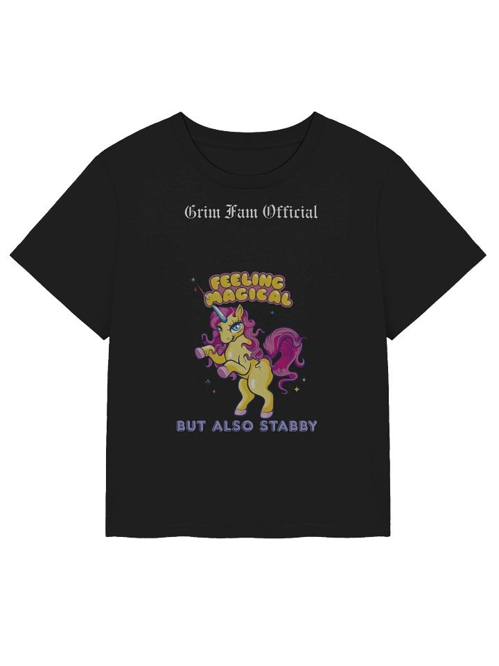 FEELING MAGICAL (BUT ALSO STABBY) – UNICORN CHAOS -Women's Organic Ribbed Neck T-Shirt #2 White text product image (1)
