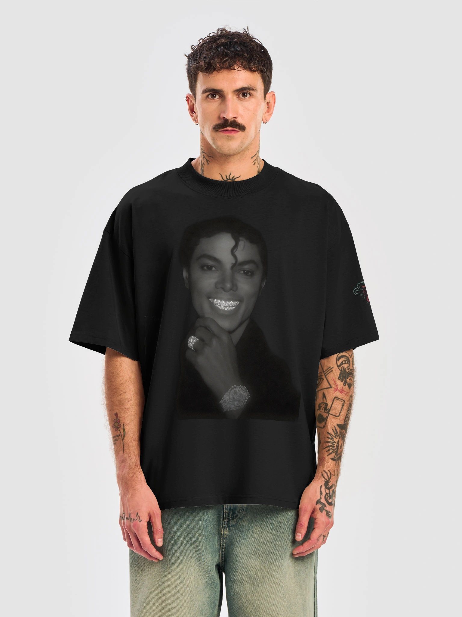 Bold Black-and-White Portrait Oversized Tee product image (21)