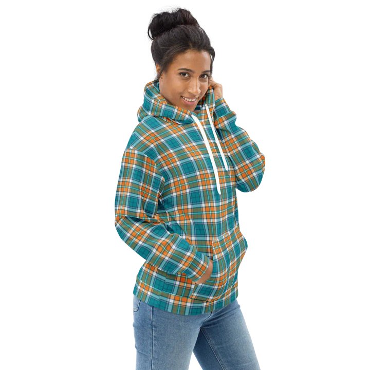 Turquoise and Orange Sporty Plaid Hoodie product image (1)