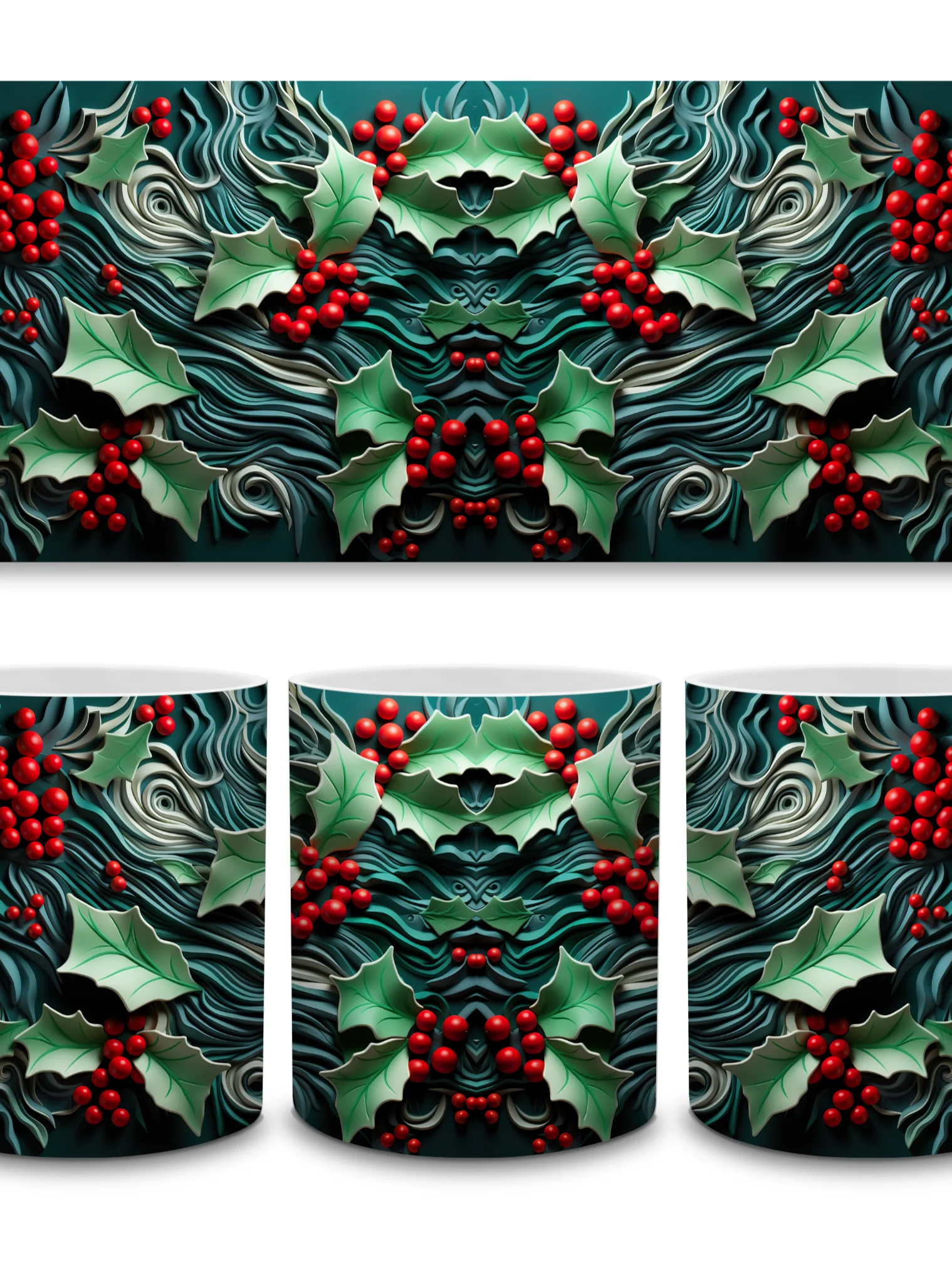 Festive Holly and Berries 11oz Coffee Mug – Elegant Christmas Holiday Ceramic Cup – Perfect for Winter Drinks and Seasonal Décor product image (3)