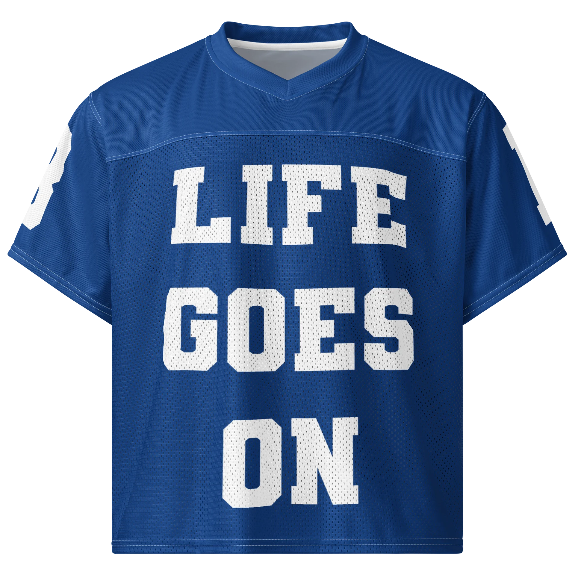 LIFE GOES ON Blue Football Jersey (Unisex) product image (1)
