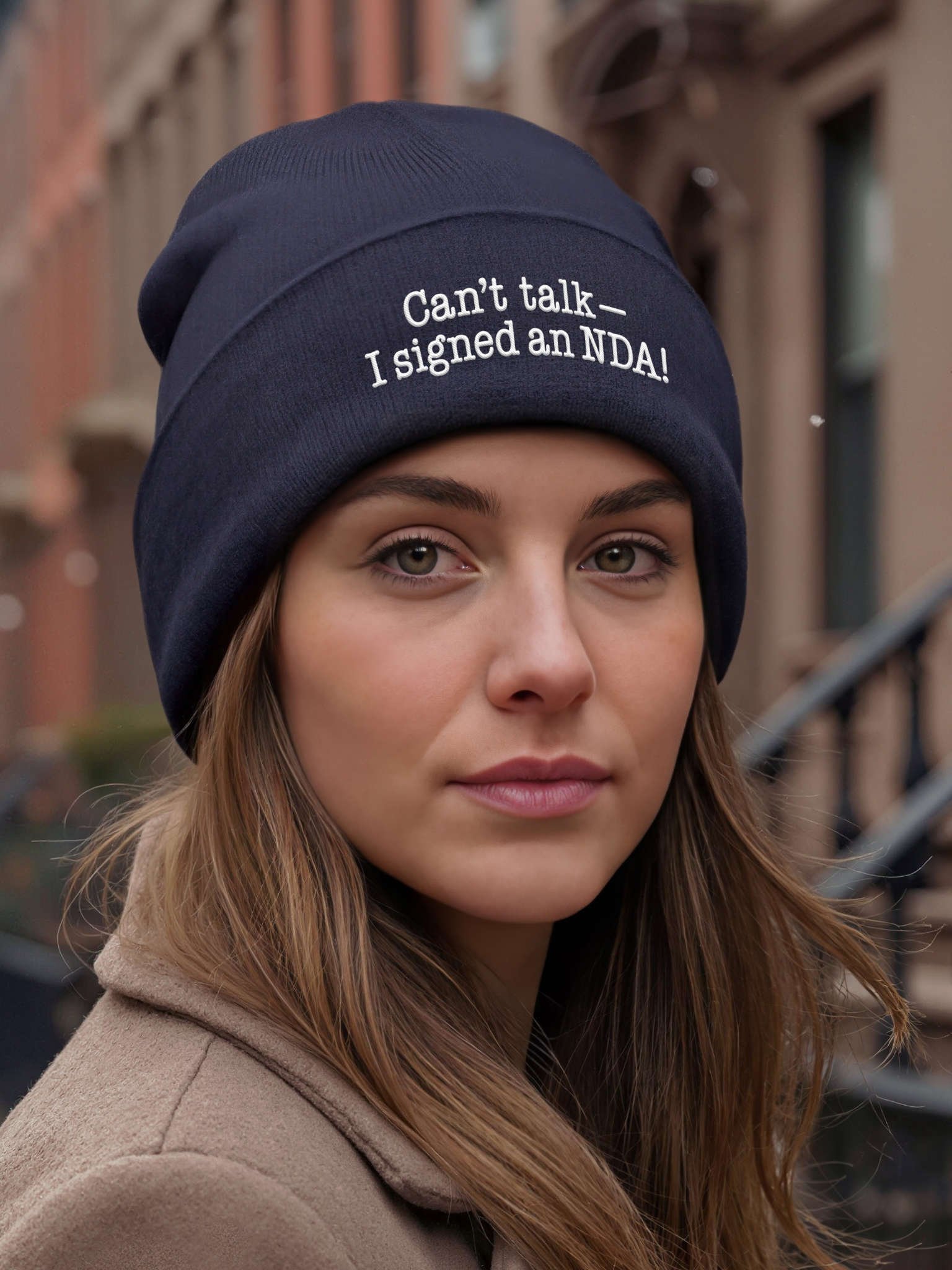 Can’t talk—I signed an NDA! Embroidered Cuffed Beanie – Soft & Cozy Unisex Accessory for Everyday Elegance product image (4)