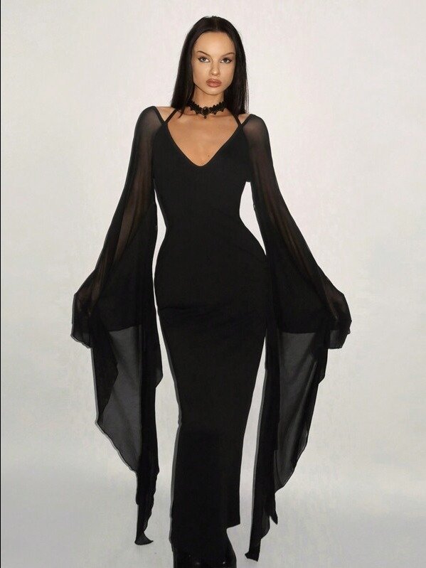 ADLEST ICON Y2k Women Elegant Fitting Long Sleeve Mesh Exaggerated Batwing Sleeve Bodycon Dress Witchy Clothes product image (7)