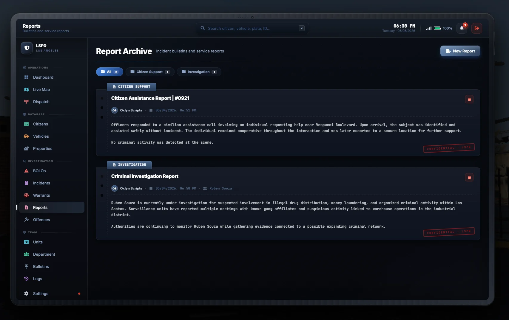 FiveM Police MDT Script 🚓 Dispatch, Reports, Warrants & Live Map (ESX/QB/QBox) product image (3)