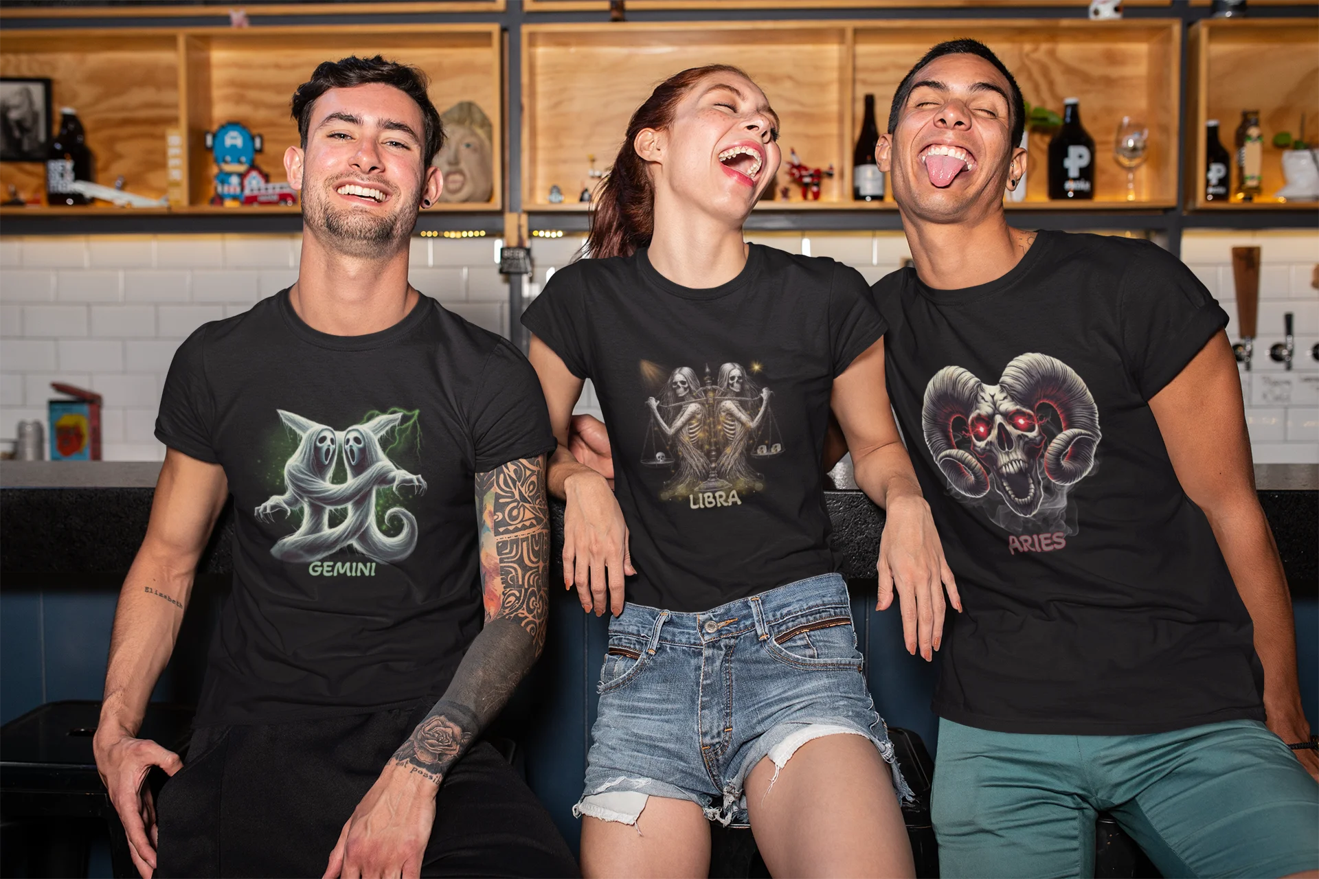 Demonic Zodiac T-Shirts| Gemini | Halloween Group Tshirt | Gothic Astrology Signs | Dark Horoscope Tees | Halloween Celestial Horror Clothing product image (5)