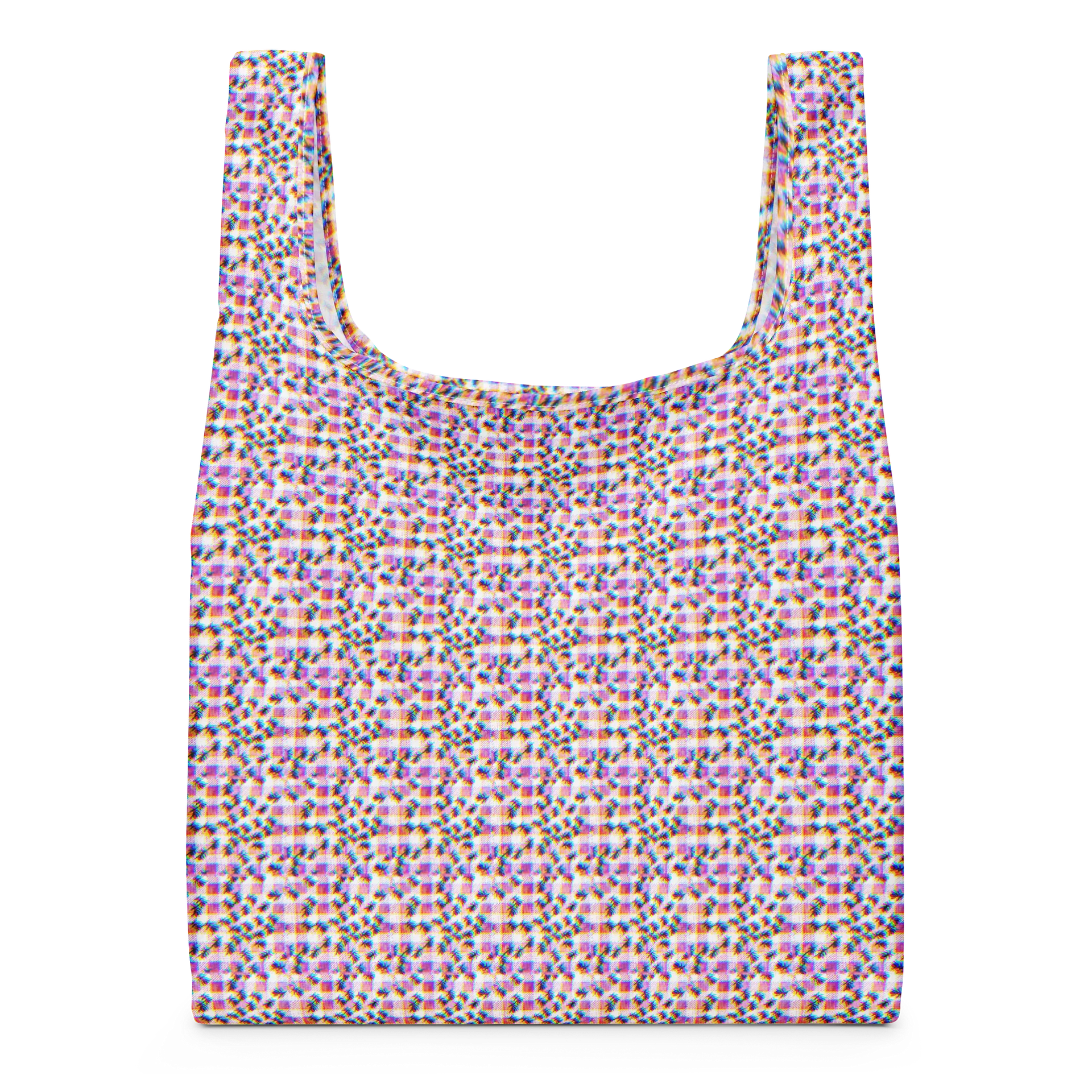 “ant picnic” glitchy pixel ants gingham pattern reusable shopping bag product image (4)