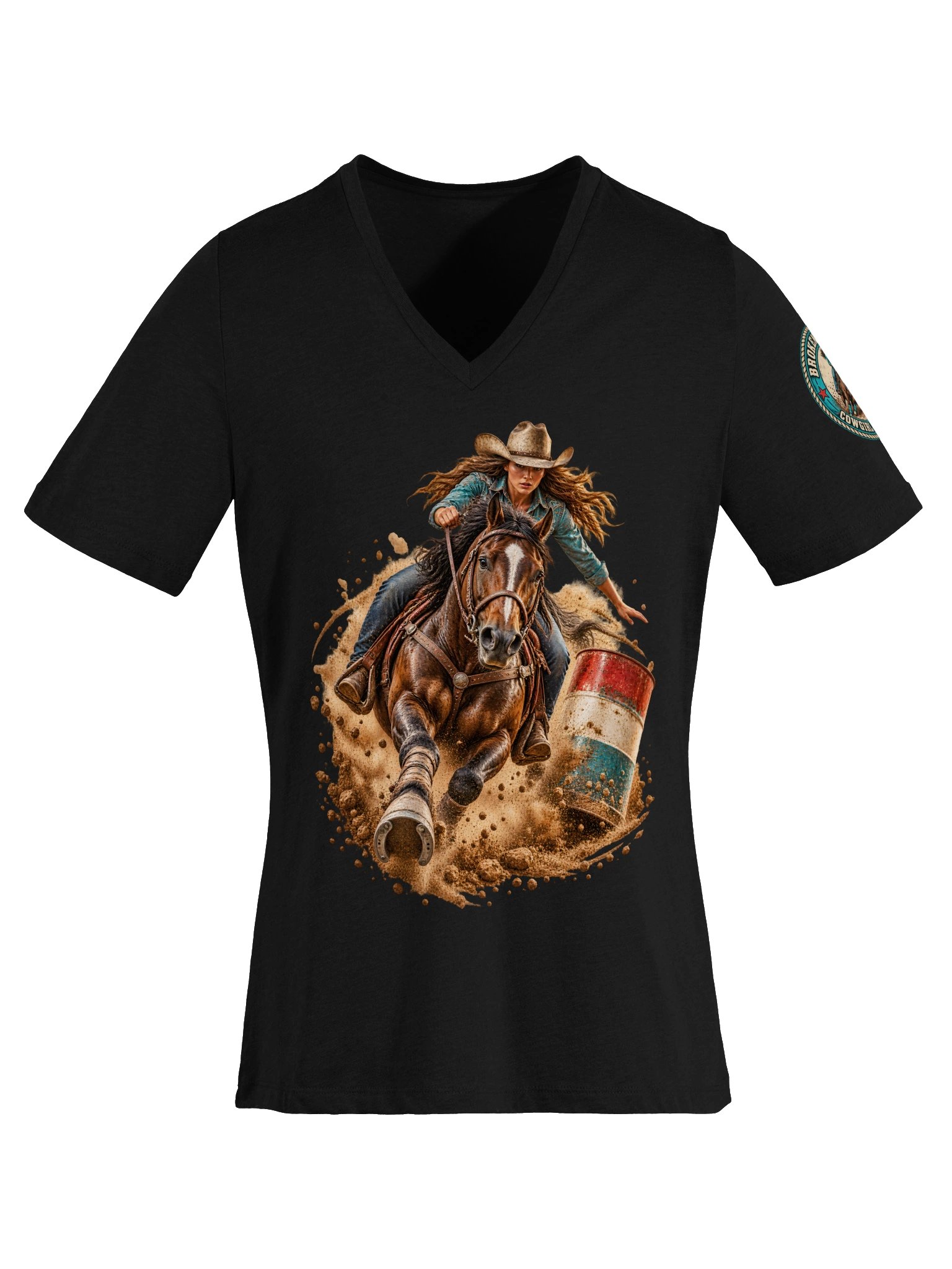 Barrel Racing V-Neck — Turn and Burn Rodeo Shirt | Broken Cowgirl™ product image (7)